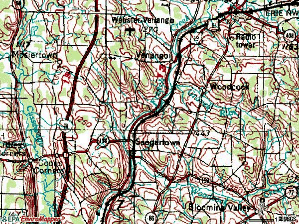 Zip code 16433 topographic map