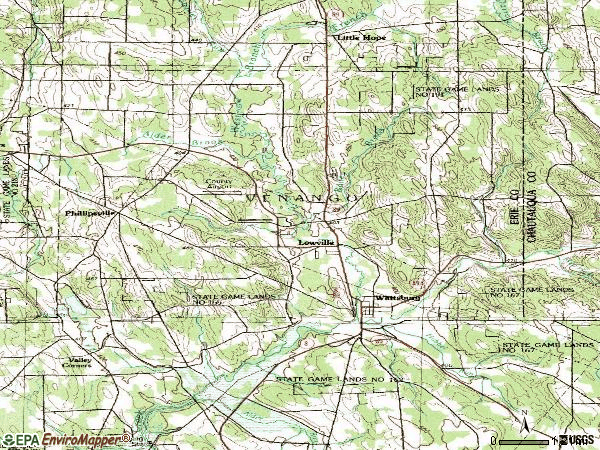 Zip code 16442 topographic map