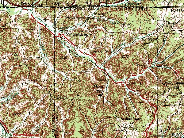 Zip code 16748 topographic map