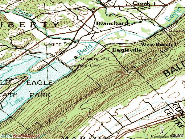 Zip code 16826 topographic map