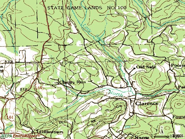 Zip code 16829 topographic map