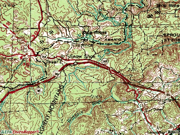 Zip code 16874 topographic map
