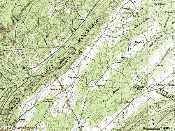Zip code 16877 topographic map