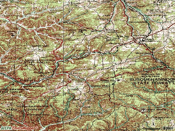 Zip code 16915 topographic map