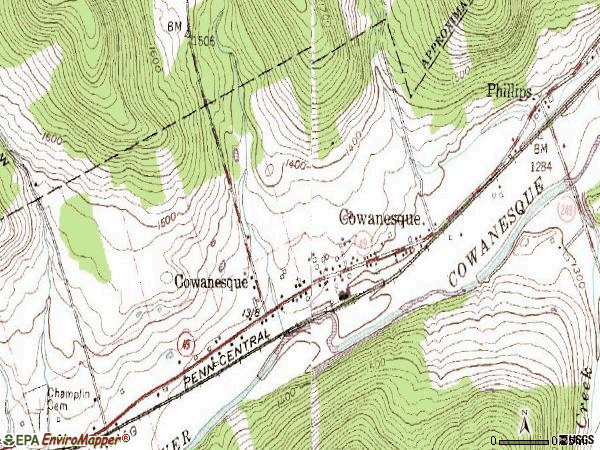 Zip code 16918 topographic map