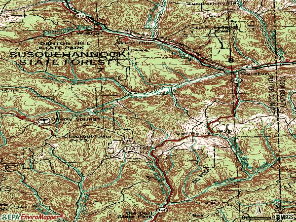 Zip code 16922 topographic map