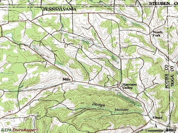 Zip code 16927 topographic map