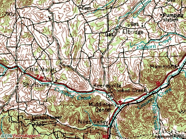 Zip code 16935 topographic map