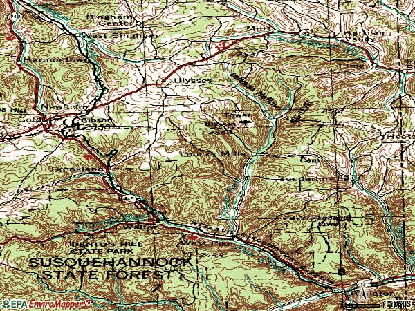 Zip code 16948 topographic map
