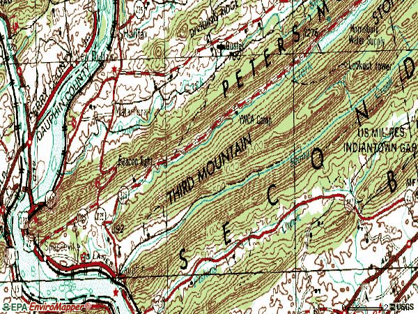 Zip code 17018 topographic map