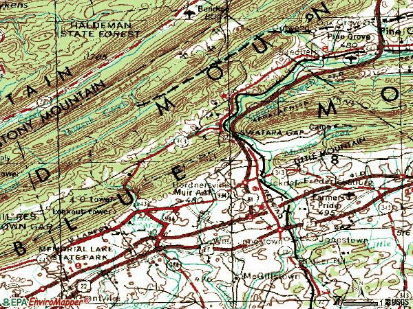 Zip code 17038 topographic map