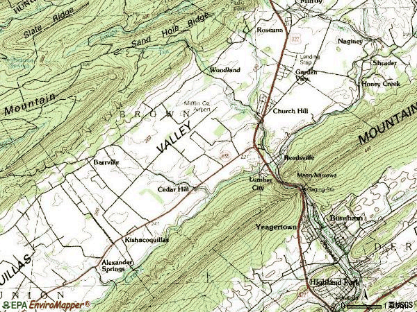 Zip code 17084 topographic map
