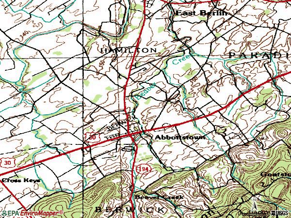 Zip code 17301 topographic map