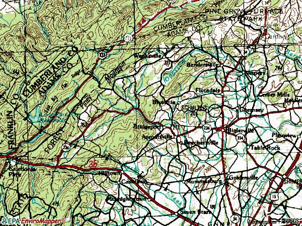 Zip code 17307 topographic map