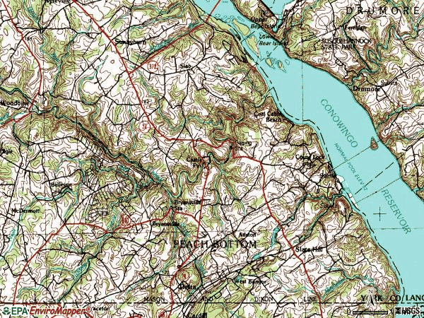 Zip code 17314 topographic map