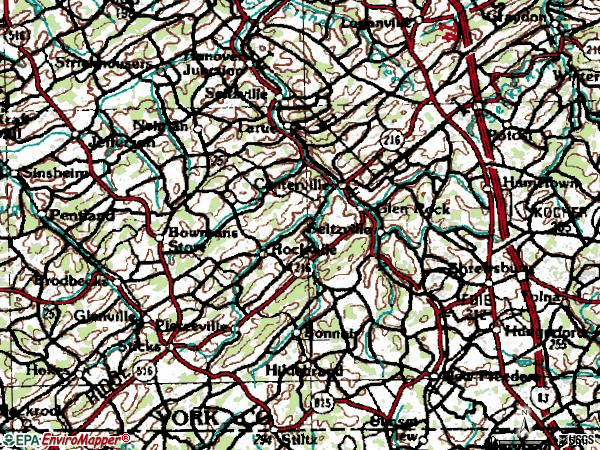 Zip code 17327 topographic map