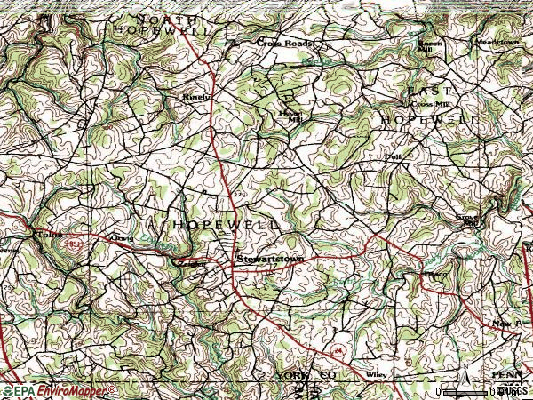 Zip code 17363 topographic map