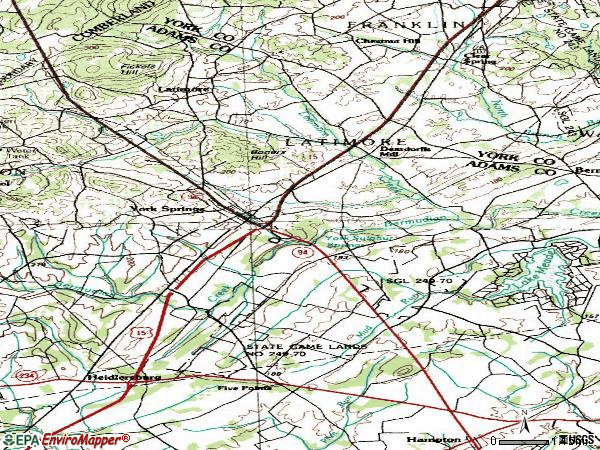 Zip code 17372 topographic map