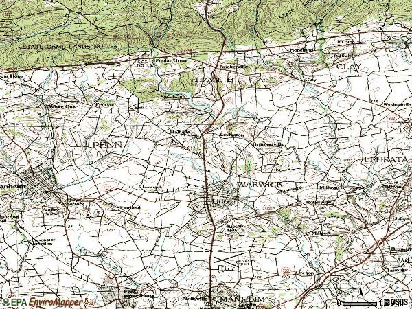 Zip code 17543 topographic map