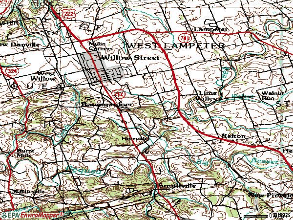 Zip code 17584 topographic map