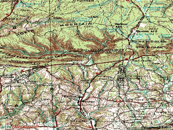 Zip code 17814 topographic map