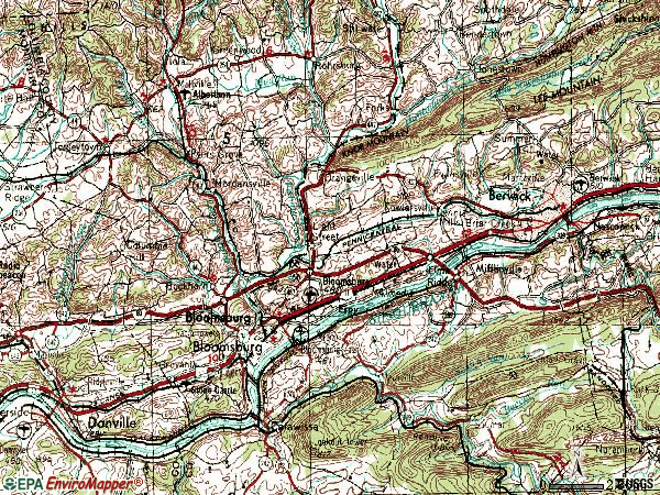 Zip code 17815 topographic map