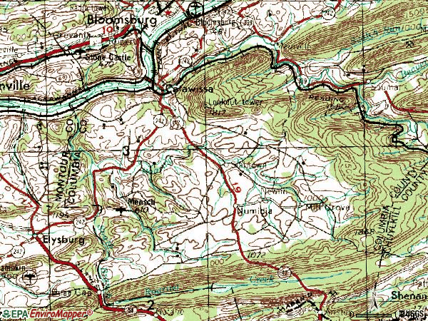 Zip code 17820 topographic map