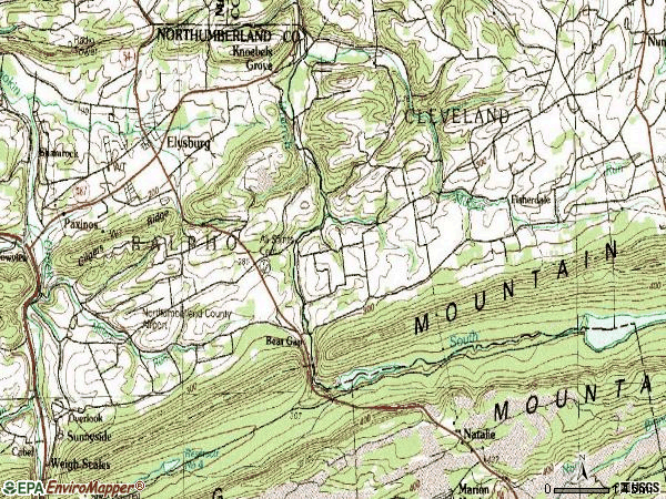Zip code 17824 topographic map