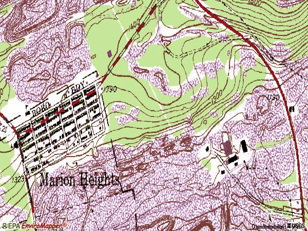 Zip code 17832 topographic map