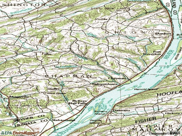 Zip code 17864 topographic map