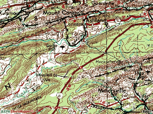 Zip code 17921 topographic map