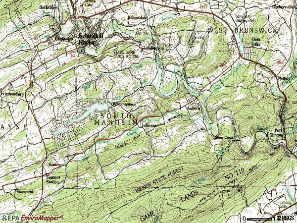 Zip code 17922 topographic map
