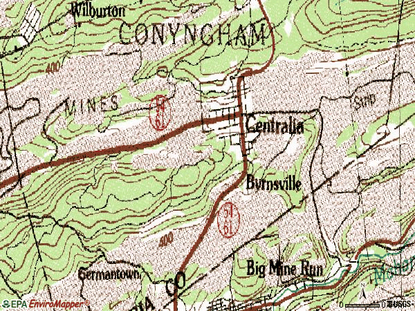 Zip code 17927 topographic map