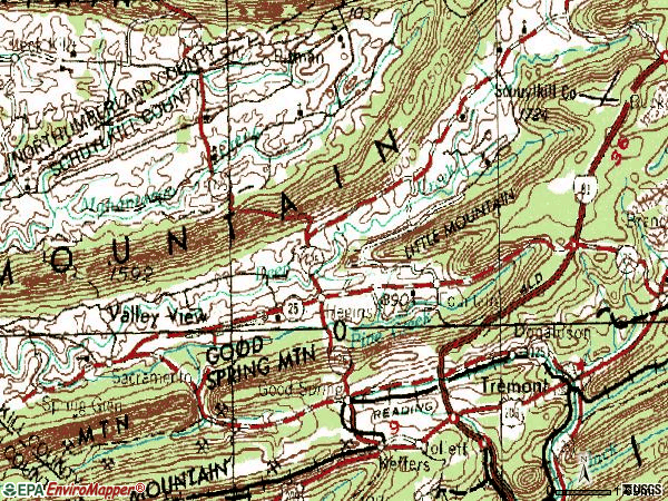 Zip code 17938 topographic map