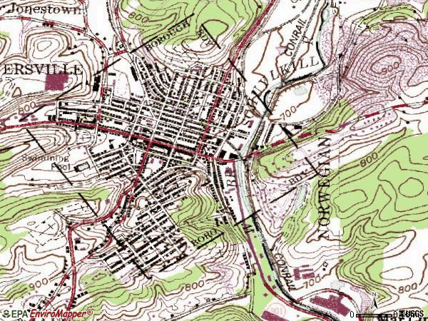 Zip code 17954 topographic map