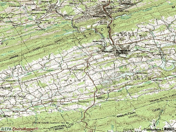 Zip code 17972 topographic map