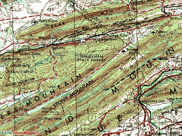 Zip code 17980 topographic map