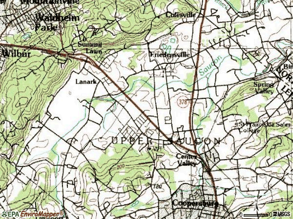 Zip code 18034 topographic map