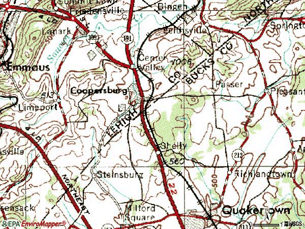 Zip code 18036 topographic map