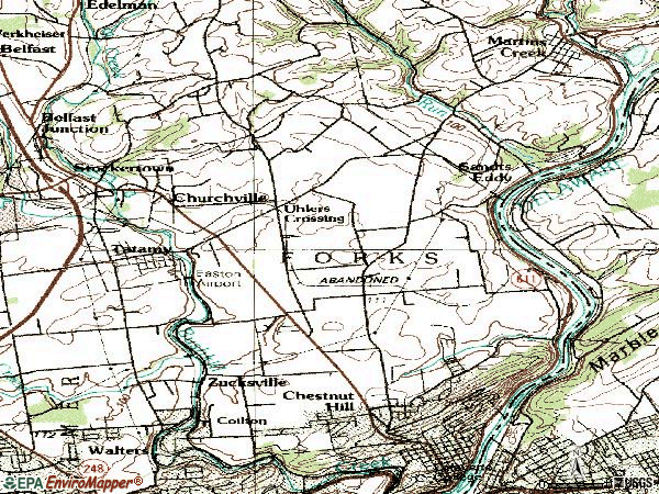 Zip code 18040 topographic map