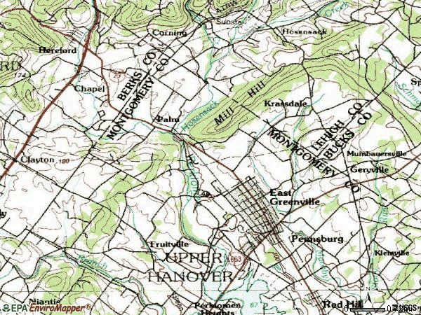 Zip code 18041 topographic map