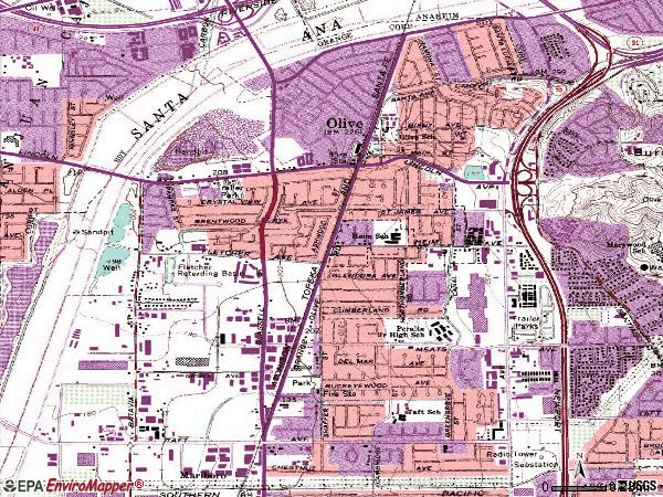 Zip code 92865 topographic map