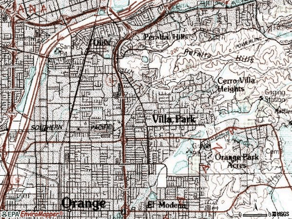 Zip code 92867 topographic map