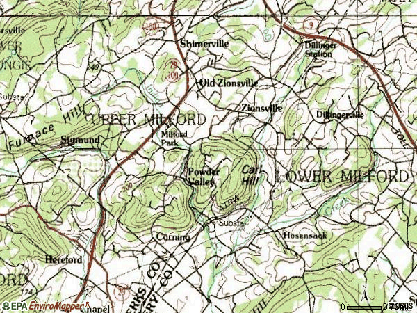 Zip code 18092 topographic map