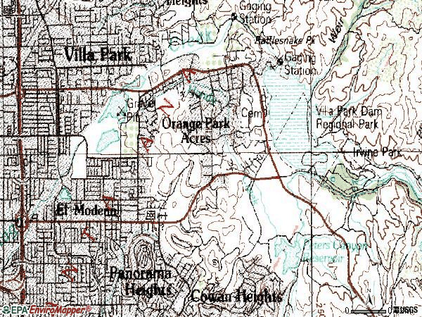 Zip code 92869 topographic map