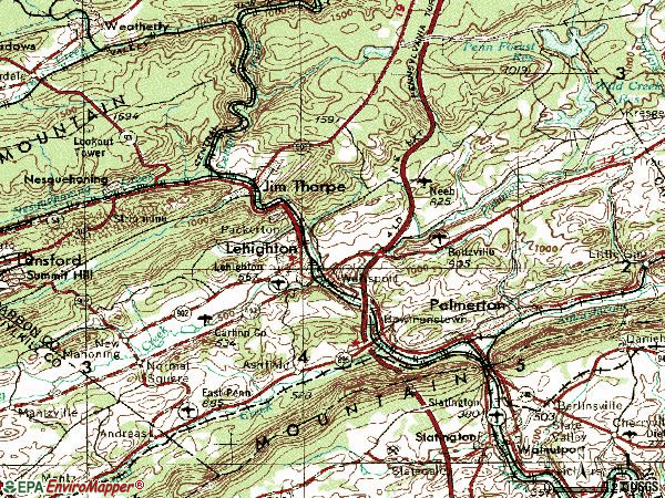 Zip code 18235 topographic map