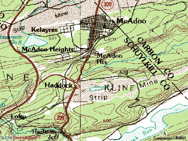 Zip code 18237 topographic map