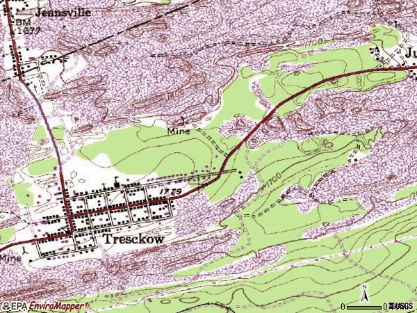 Zip code 18254 topographic map