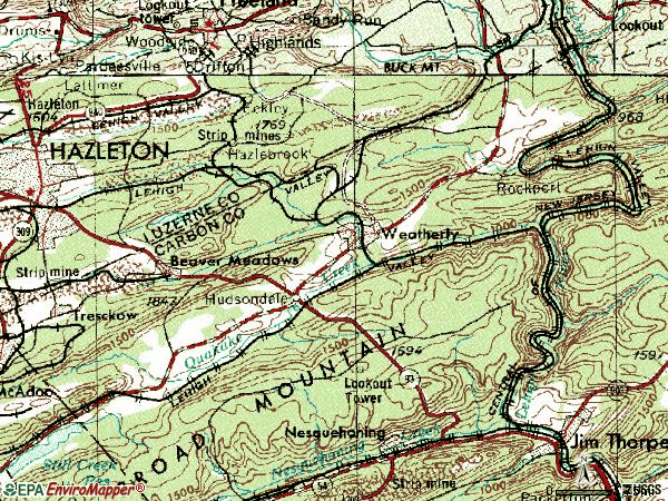 Zip code 18255 topographic map
