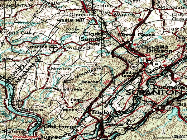 Zip code 18411 topographic map